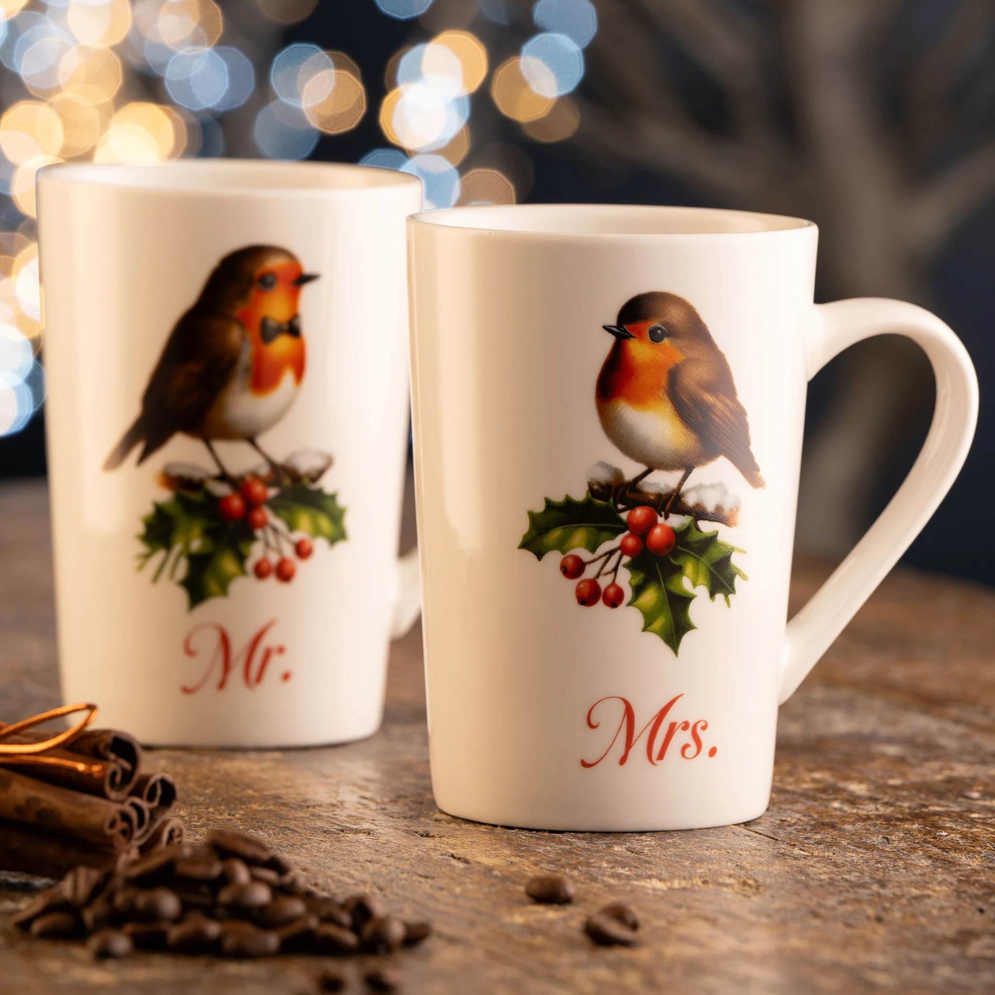 Aynsley Mr & Mrs Robin Latte Mugs Pair - Image 2