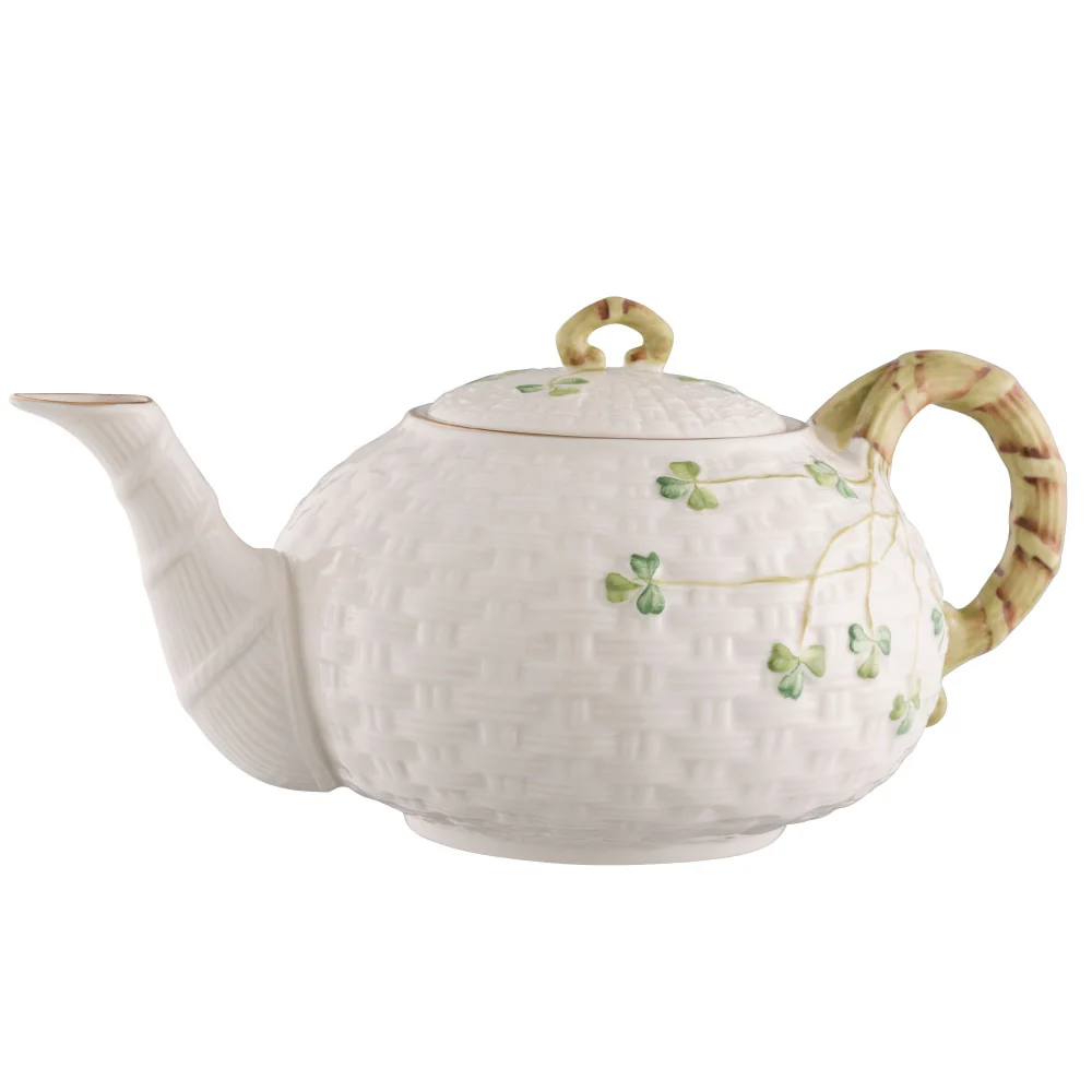 Belleek Classic 1880 - Gold Shamrock Teapot Sugar and Cream Set - Image 3