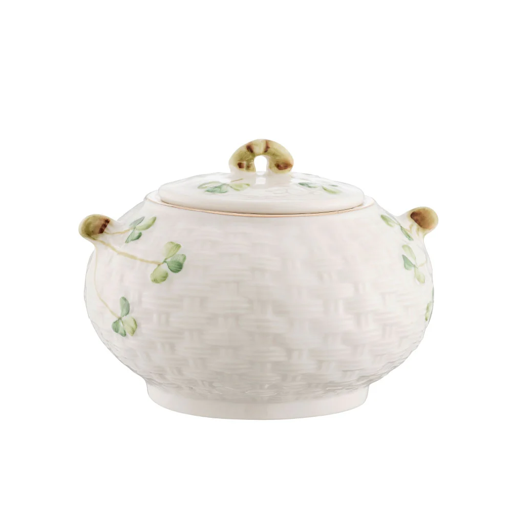 Belleek Classic 1880 - Gold Shamrock Teapot Sugar and Cream Set - Image 6