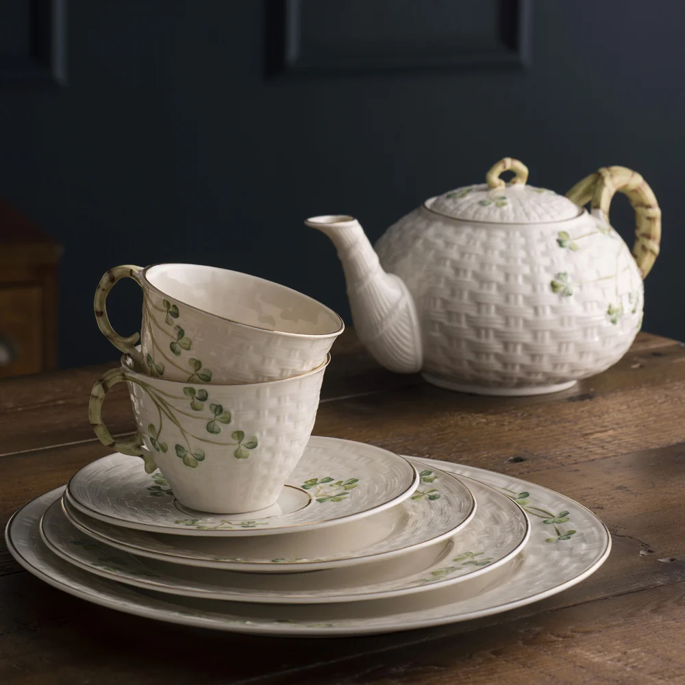 Belleek Classic 1880 - Gold Shamrock Teapot Sugar and Cream Set - Image 8