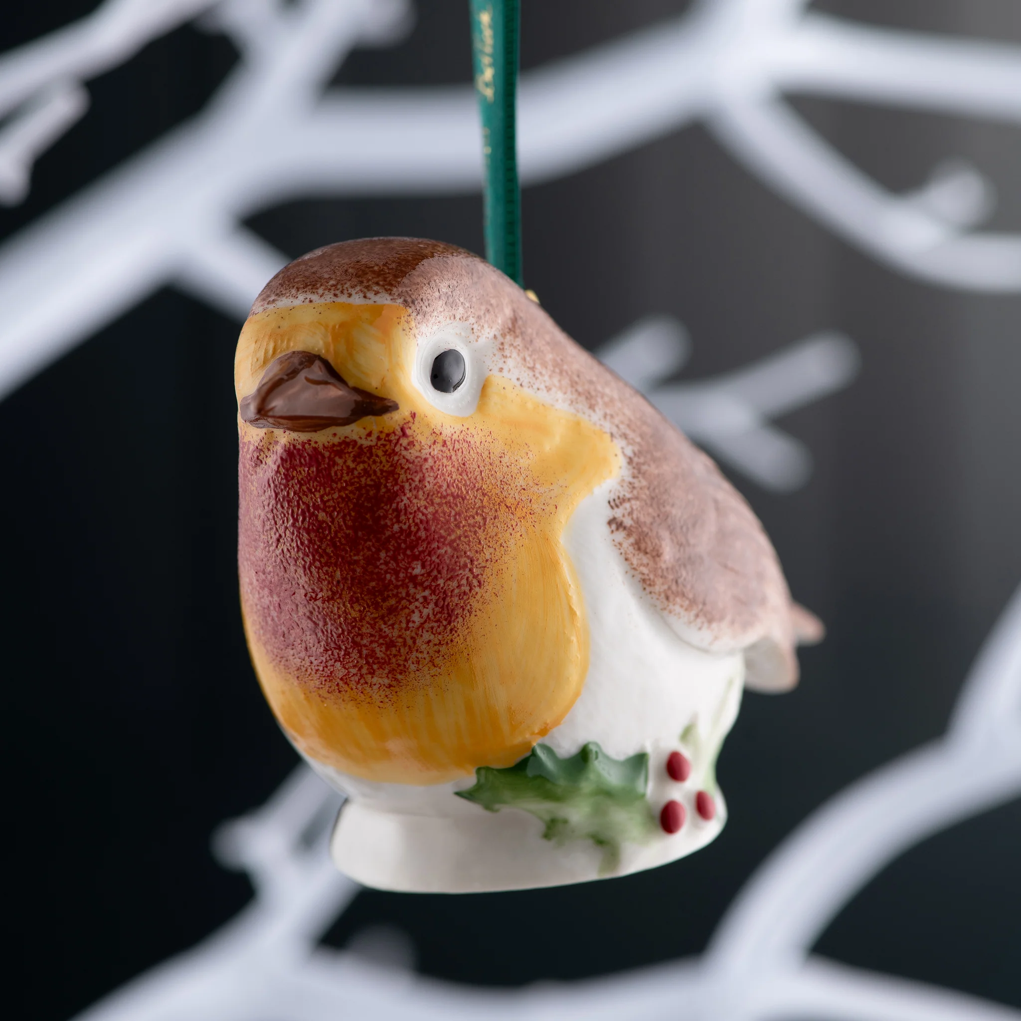 Belleek Classic Robin with Holly Hanging Ornament - Image 2