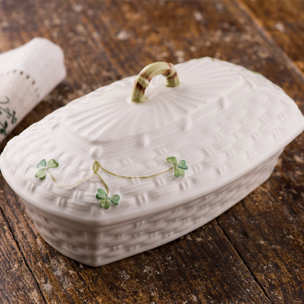 Belleek Classic Shamrock Butter Dish - Image 2