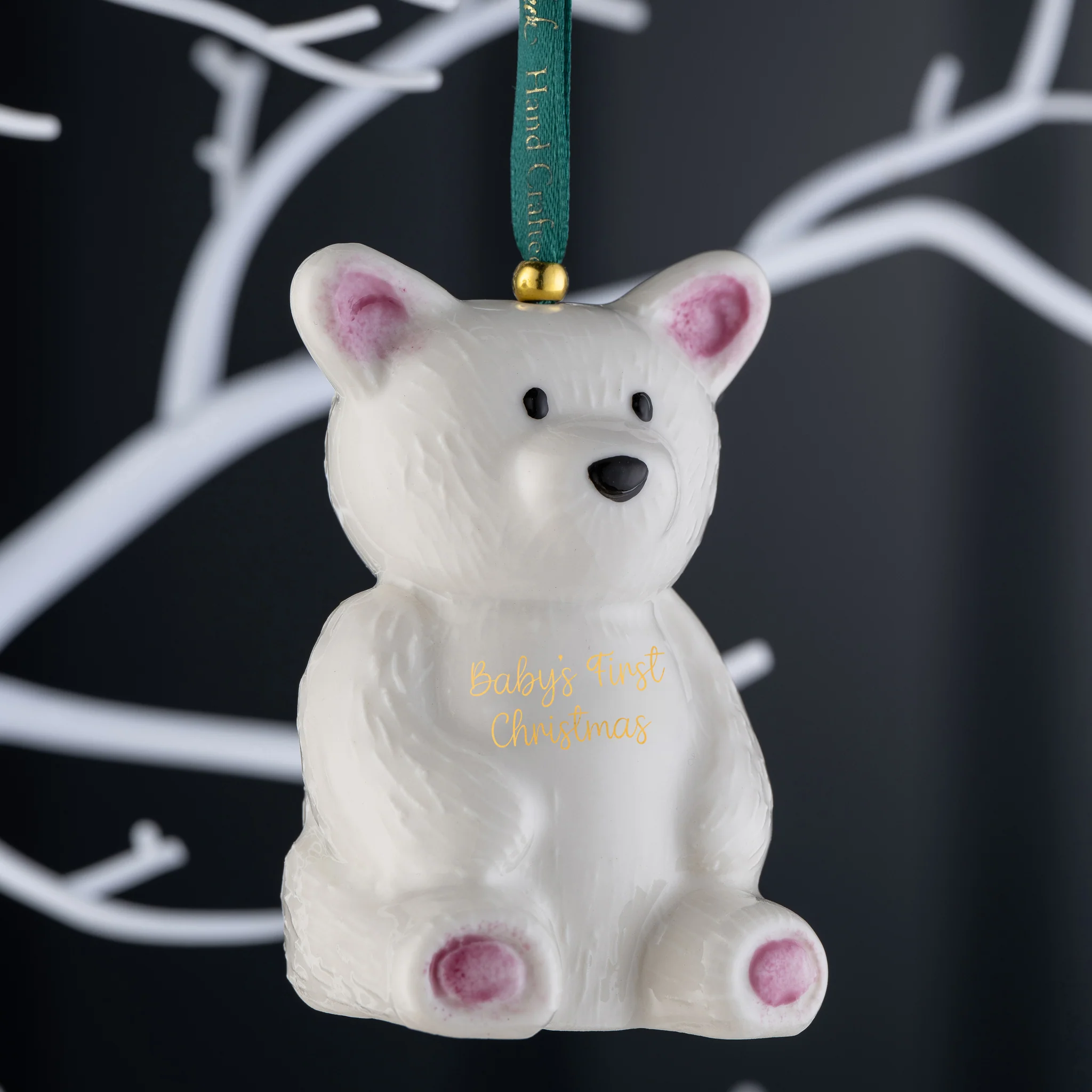 Belleek Classic Teddy Bear Baby's First Christmas Ornament Pink - Image 3