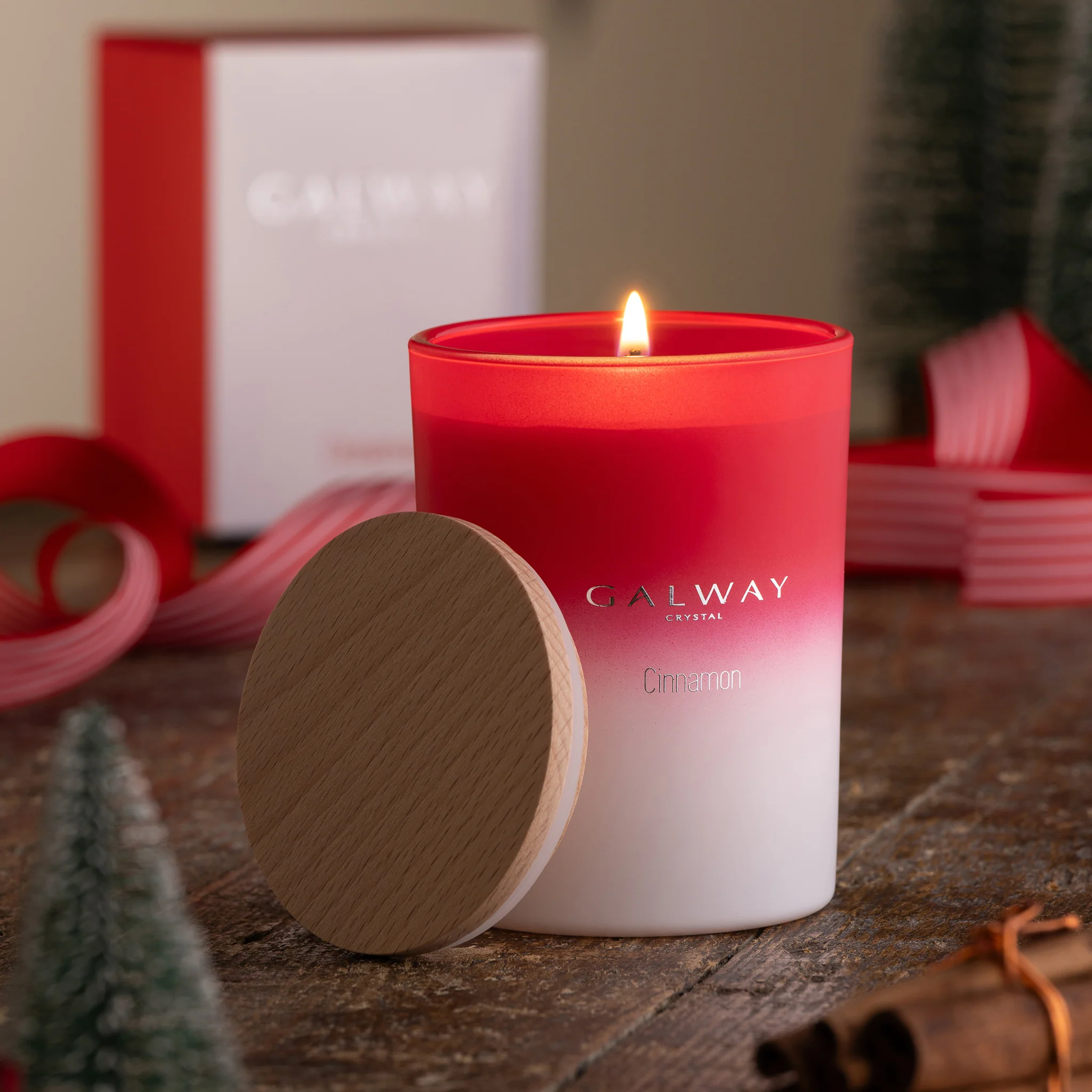 Galway Crystal Cinnamon Wooden Lid Jar Candle Large - Image 2